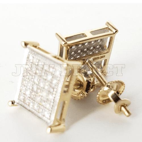 10k Gold Micro-Pave Square Shape Diamond Earrings Men/Ladies .05 .10 .15 .25